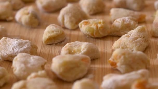 Steady Cam Freshly Made Gnocchi Put Chopping Board — Stock Video