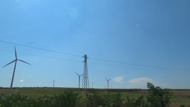 Fuentes Energía Ecología Disparado Desde Coche Las Turbinas Eólicas Taht — Vídeo de stock