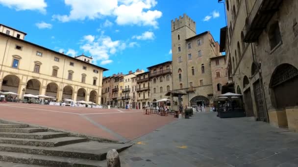 Piękny Panoramiczny Widok Zabytkowe Budynki Piazza Grande Arezzo Toskania Włochy — Wideo stockowe