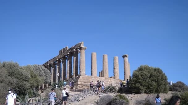 Bela Vista Templo Juno Lotado Turistas Câmera Lenta — Vídeo de Stock