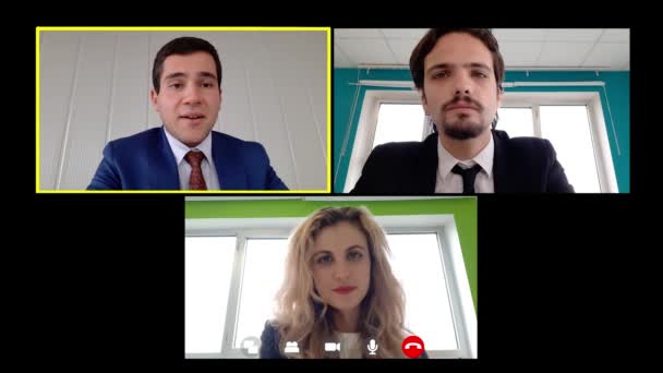 Giovane Manager Spiega Nuovo Lavoro Suoi Collaboratori Video Call — Video Stock