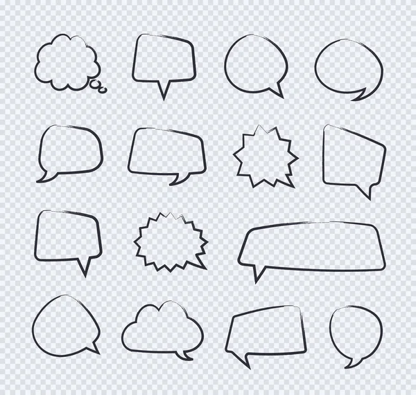 Vector hand draw stickers of speech bubbles line set on transparent background — Stock Vector