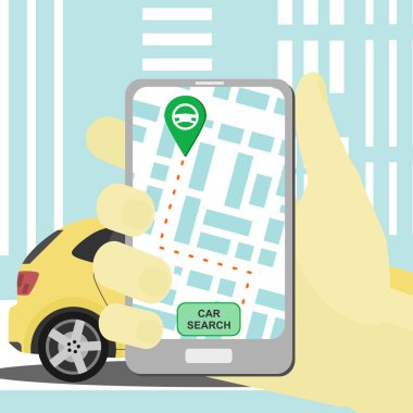vektör carsharing kavram smartphone ve uygulama paylaşımı araba ile