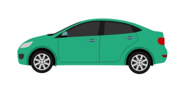 Beyaz arka plan üzerinde izole otomatik sedan düz stil yeşil renk