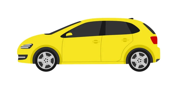 Auto hatchback style plat couleur jaune isolé sur fond blanc — Image vectorielle