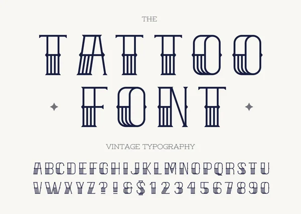 Tatuaje Fuente Color Negro Retro Font Sans Serif Style Party — Vector de stock