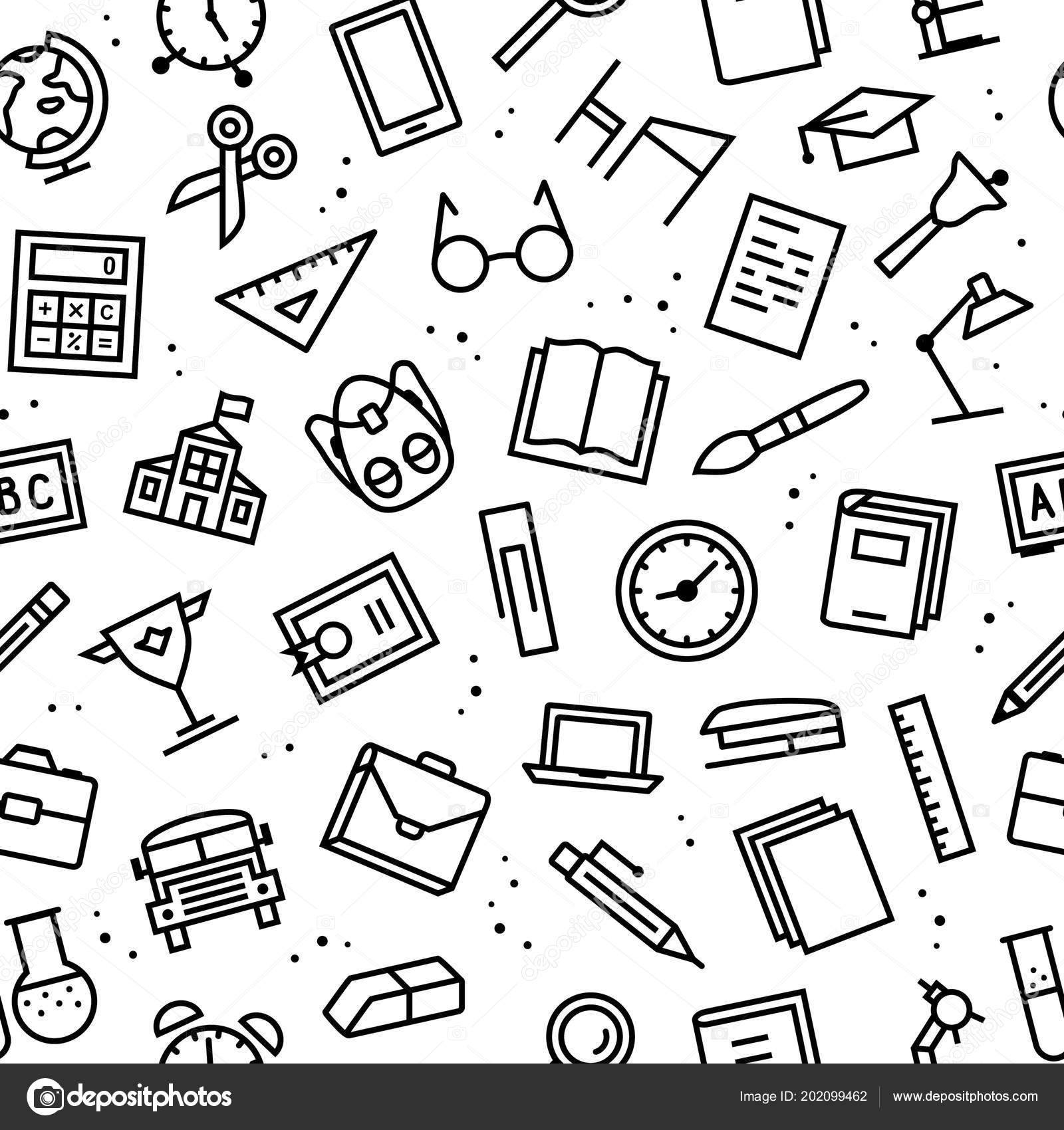 교육 원활한 패턴 라인 아이콘 블랙 색상 학 용품 스톡 벡터 - ©VI6277 202099462, image size:1600x1700