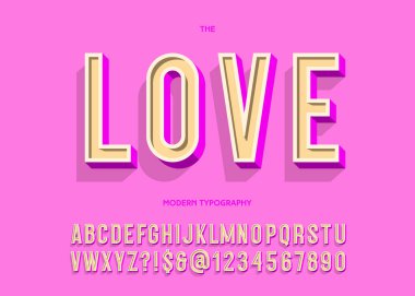 Vektör aşk yazı tipi 3d şık tipografi renkli sans serif stili