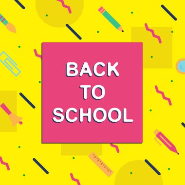 vektör okula geri kapak kare şekli memphis renkli stil