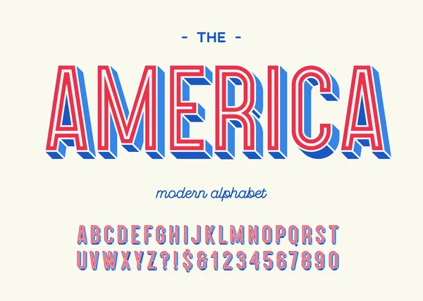 Αμερική μοντέρνο αλφάβητο 3d τυπογραφία πολύχρωμο στυλ — Διανυσματικό Αρχείο