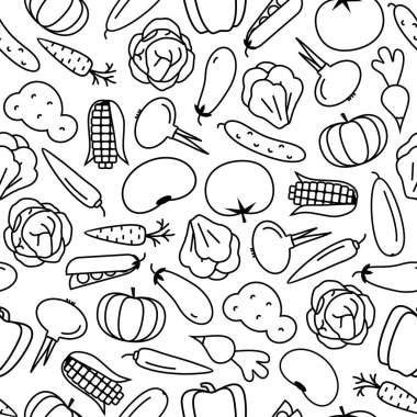 Beyaz arka plan üzerinde vektör sebze desen çizgi stili