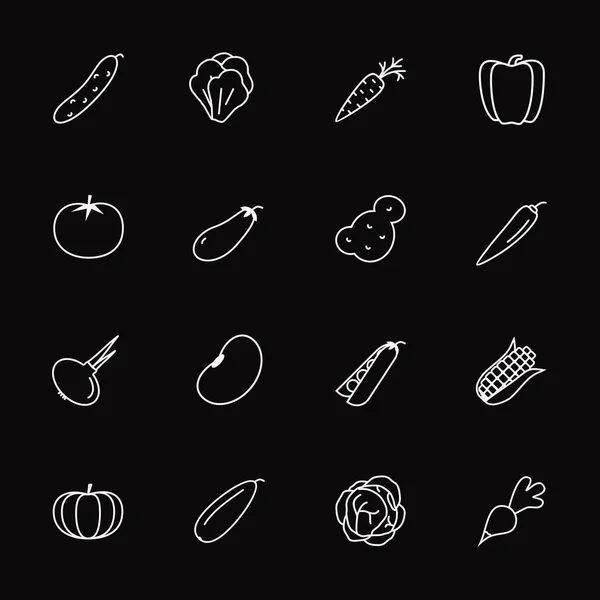 Icône de légumes vectoriels mis isolé sur fond noir — Image vectorielle