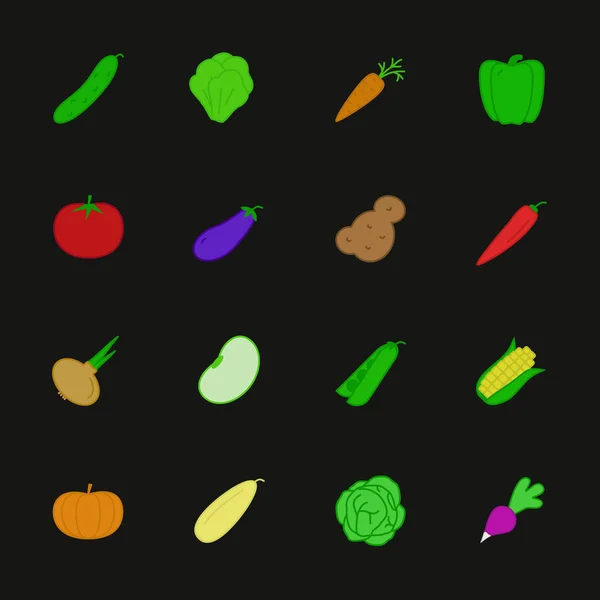 Icône de légumes mis style plat isolé sur fond — Image vectorielle