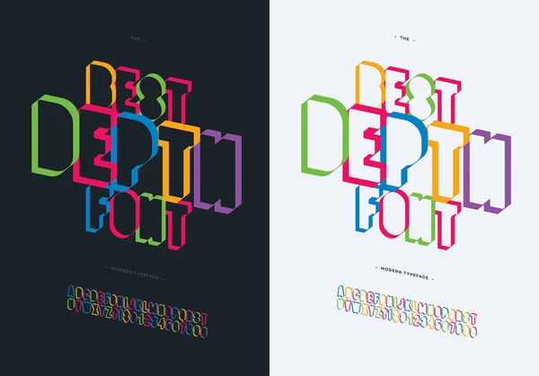 Vector diepte lettertype ingesteld kleurrijke vet — Stockvector