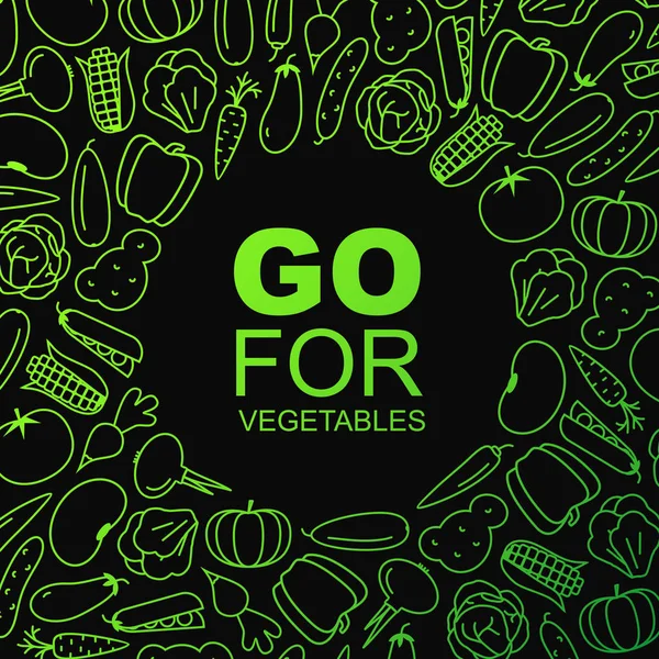 Bandeira de legumes com sinal - vá para legumes para o mercado de alimentos orgânicos —  Vetores de Stock