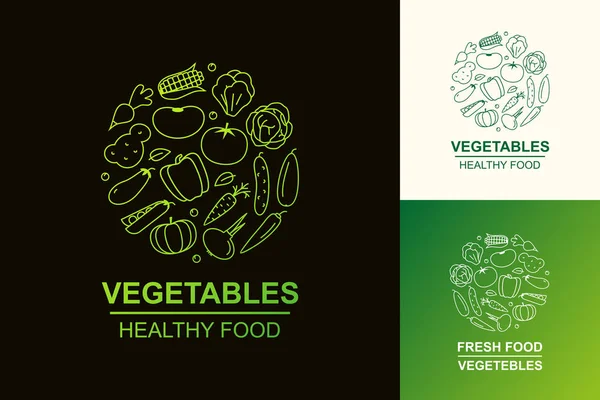 Vetor vegetais banner set com ícones de linha modernos —  Vetores de Stock