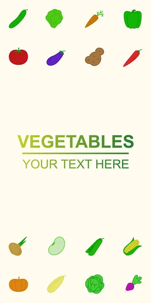 Banner vertical de vegetais com ícones de estilo plano de cor — Vetor de Stock