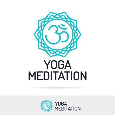 Stüdyo sınıf için vektör yoga meditasyon logosu set çizgi stili