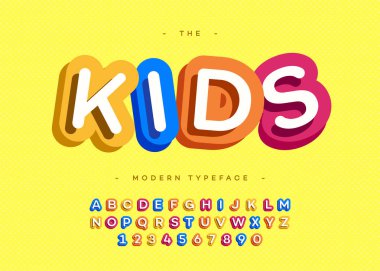 Sans serif tarzı yazı 3d Kalın Tipografi vektör çocuklar