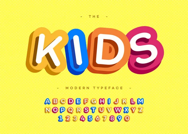 Vector kids typeface 3d bold typography sans serif style — Stock Vector