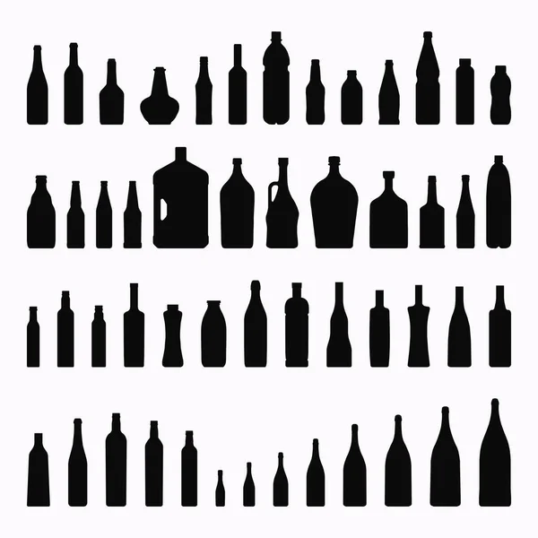 Bouteilles vectorielles et verres silhouette icône mis en couleur noire — Image vectorielle