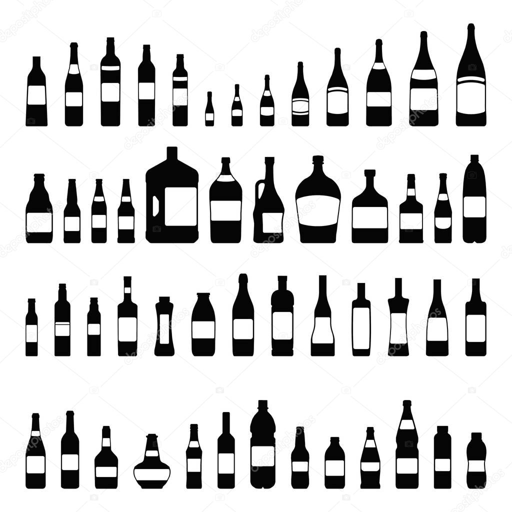 vector bottles and glasses icon set black color