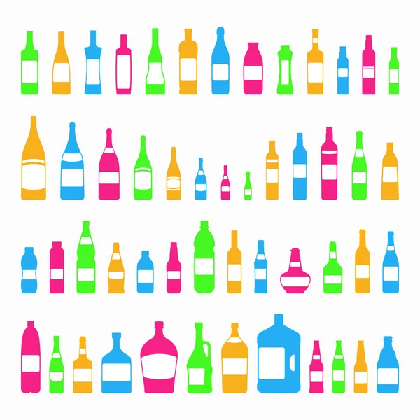 Bottles and glasses icon set colorful style — Stock Vector