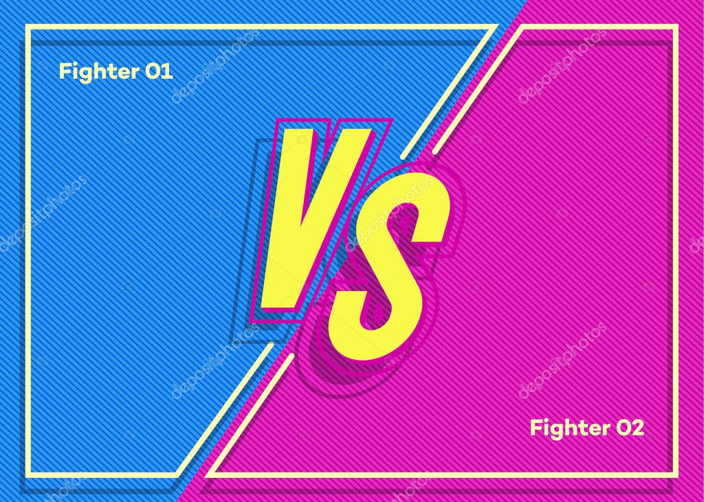 Versus banner with vs sign and frame on modern cyan pink color background for battle, sport, competition, contest, match game, announcement of two fighters. VS concept. Vector 10 eps