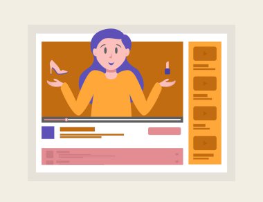 Video kadın blogger karikatür tarzı monitör