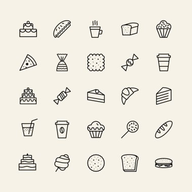 Fırın basit simgeler kümesi çizgi stili siyah rengi