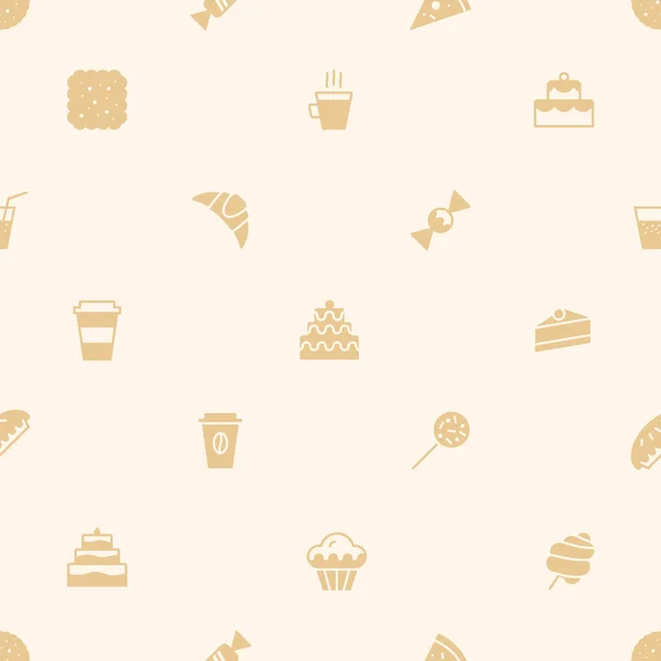 Пекарня бесшовный узор с иконками десерта цвет плоский стиль — стоковый вектор