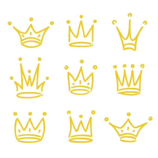 Elle çizilmiş tarzı altın taç Icon set