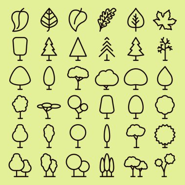 ağaç ve yaprak simge vektör kümesi