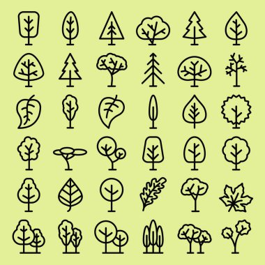 ağaç ve yaprak simgesi vektör seti