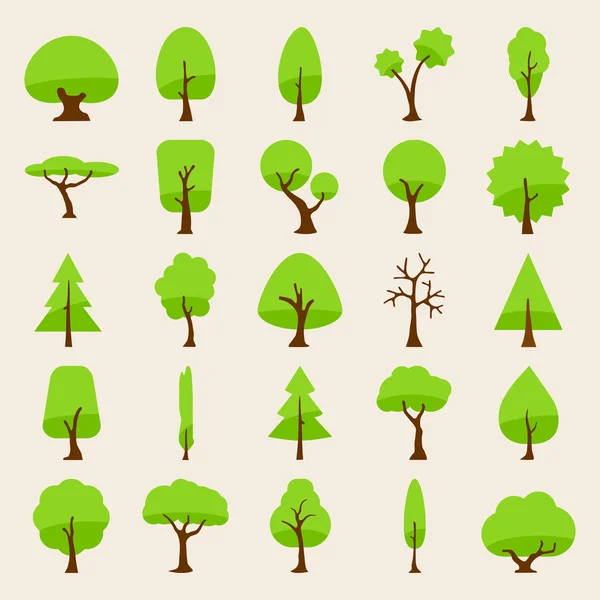 Árvore vetor silhueta ícones estilo plano para o produto natural stor — Vetor de Stock
