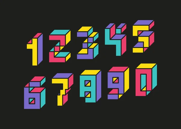 Satz von Zahlen 3d kühnen Farbstil moderne Typografie — Stockvektor