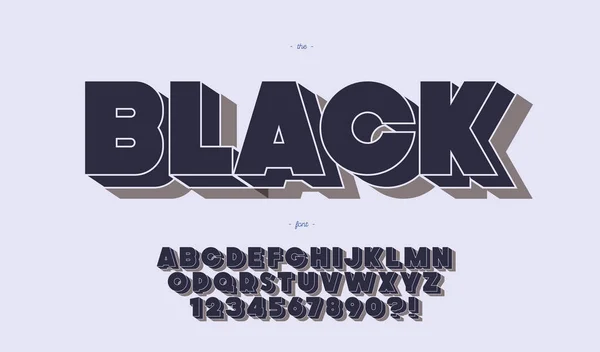 Μαύρη γραμματοσειρά 3D έντονο στυλ για πανό, πάρτι αφίσα, παιδικό βιβλίο, t shirt, φυλλάδιο, διακόσμηση, κάρτα, εκτύπωση σε ύφασμα, βιομηχανική. Ωραία γραμματοσειρά. Μοντέρνο αλφάβητο. Διάνυσμα 10 EPS — Διανυσματικό Αρχείο