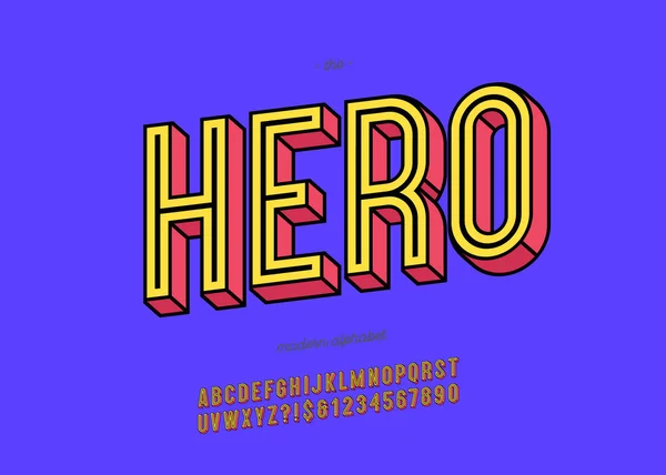 Hero alphabet 3d bold trendy typography — Stock Vector