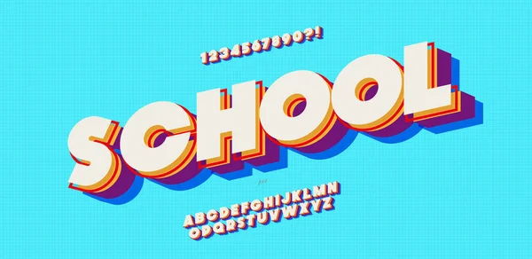 School lettertype 3d vet kleurrijke stijl moderne typografie — Stockvector