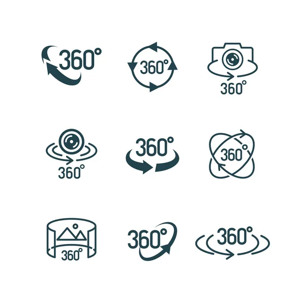 Vector 360 degrees view icon set isolated on white — Stock Vector