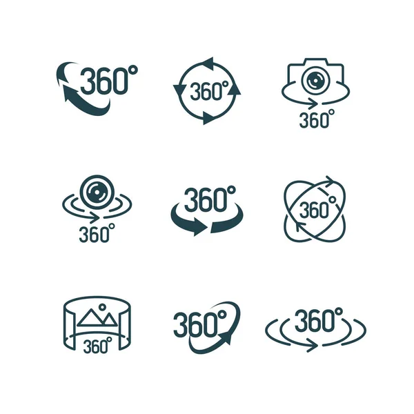 Conjunto de iconos de vista vectorial de 360 grados aislados en blanco — Archivo Imágenes Vectoriales