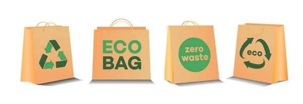 Conjunto de sacos de papel Eco shopping — Vetor de Stock