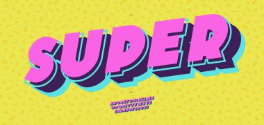 Vektör süper yazı tipi 3d kalın pop sanat tarzı