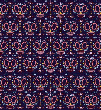 Dia de los muertos şeker kafatası desenleri renkli çizgi film