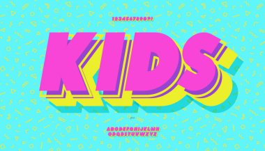 Vektör çocuklar yazı tipi 3D kalın renkli