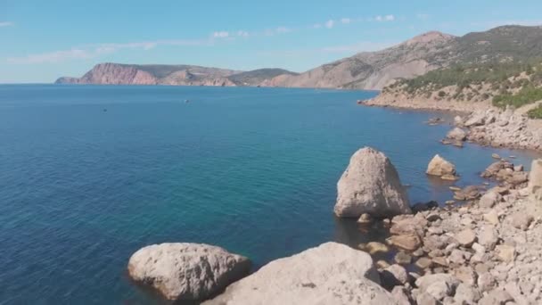 Rocky coast line. Aerial view sea rocky coast Stock Footage