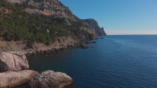 岩の多い海岸線。空撮岩海岸 — ストック動画