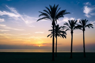 mavi bir gökyüzü ve bulutlar ufukta güneş yükseliyor gökyüzünde dağınık