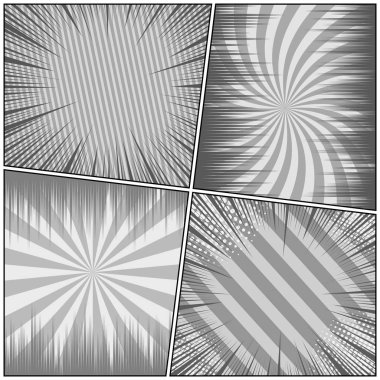 Çizgi roman sayfa tek renkli arka planlar gri renkler farklı mizah etkileri ile ayarlayın. Vektör çizim