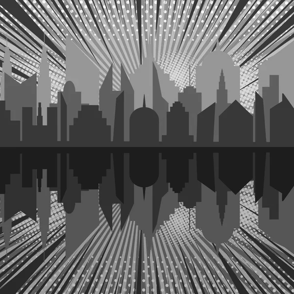 Komik gece şehir silueti tek renkli kavramı